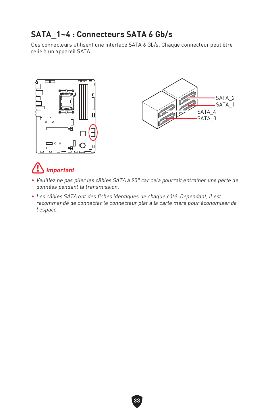 Sata_1~4 : connecteurs sata 6 gb/s | MSI B650 GAMING PLUS WIFI AM5 ATX Motherboard User Manual | Page 141 / 436
