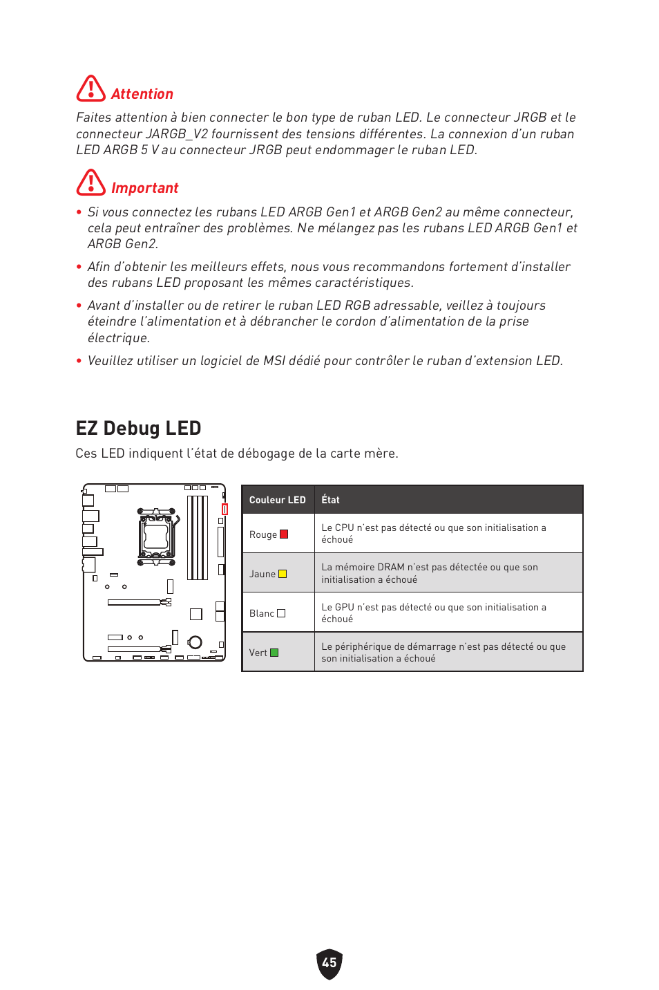 Ez debug led | MSI B650 GAMING PLUS WIFI AM5 ATX Motherboard User Manual | Page 153 / 436