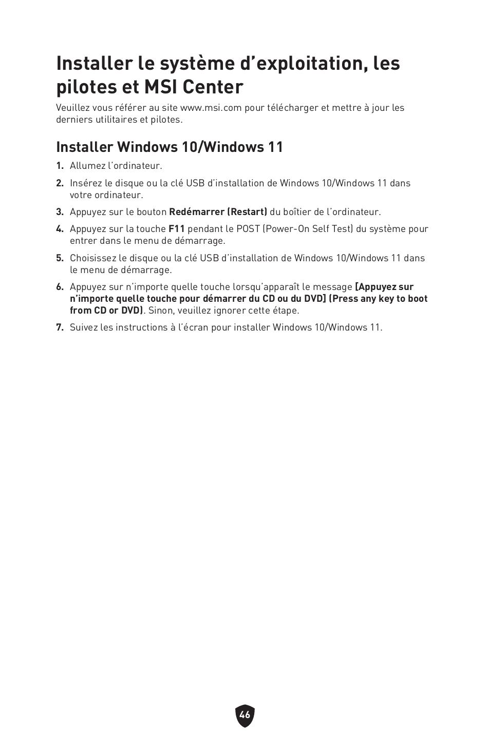 Installer windows 10/windows 11 | MSI B650 GAMING PLUS WIFI AM5 ATX Motherboard User Manual | Page 154 / 436