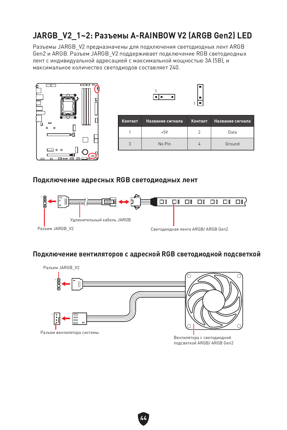 Jargb_v2_1~2: разъемы a-rainbow v2 (argb gen2) led | MSI B650 GAMING PLUS WIFI AM5 ATX Motherboard User Manual | Page 205 / 436