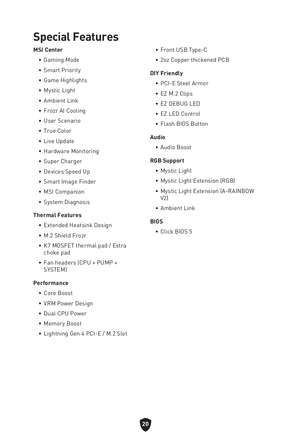 Special features | MSI B650 GAMING PLUS WIFI AM5 ATX Motherboard User Manual | Page 22 / 436