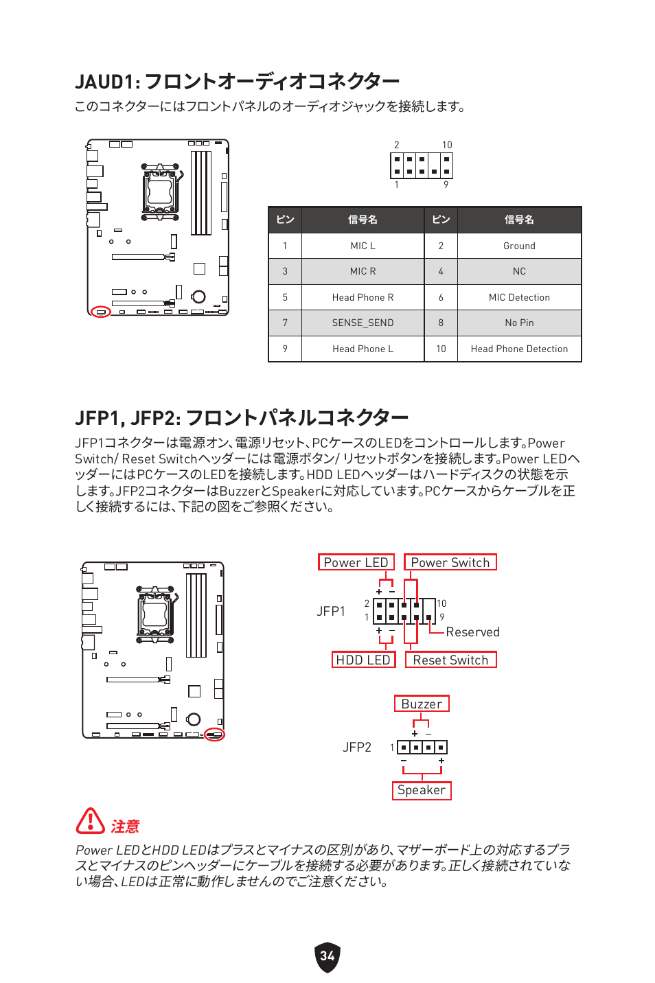 Jaud1: フロントオーディオコネクター, Jfp1, jfp2: フロントパネルコネクター | MSI B650 GAMING PLUS WIFI AM5 ATX Motherboard User Manual | Page 248 / 436