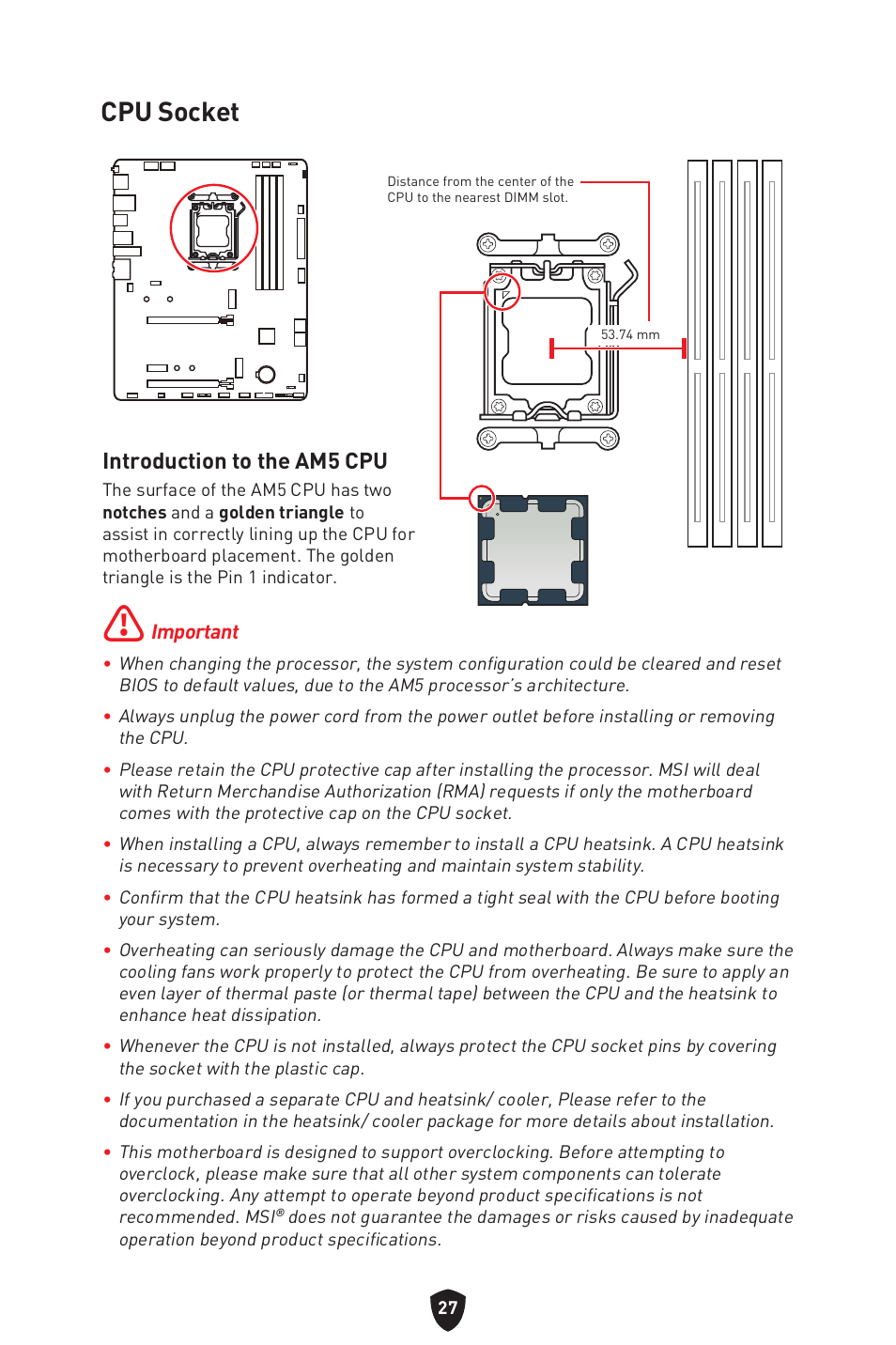 Cpu socket, Introduction to the am5 cpu | MSI B650 GAMING PLUS WIFI AM5 ATX Motherboard User Manual | Page 29 / 436