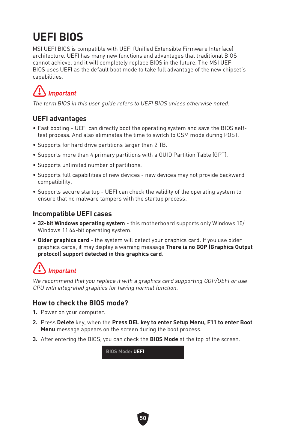 Uefi bios | MSI B650 GAMING PLUS WIFI AM5 ATX Motherboard User Manual | Page 52 / 436