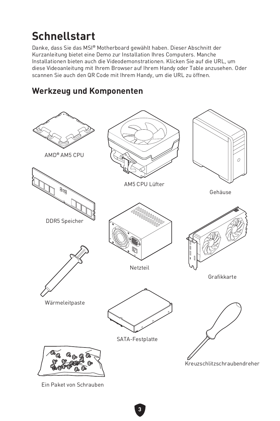 Schnellstart, Werkzeug und komponenten | MSI B650 GAMING PLUS WIFI AM5 ATX Motherboard User Manual | Page 58 / 436
