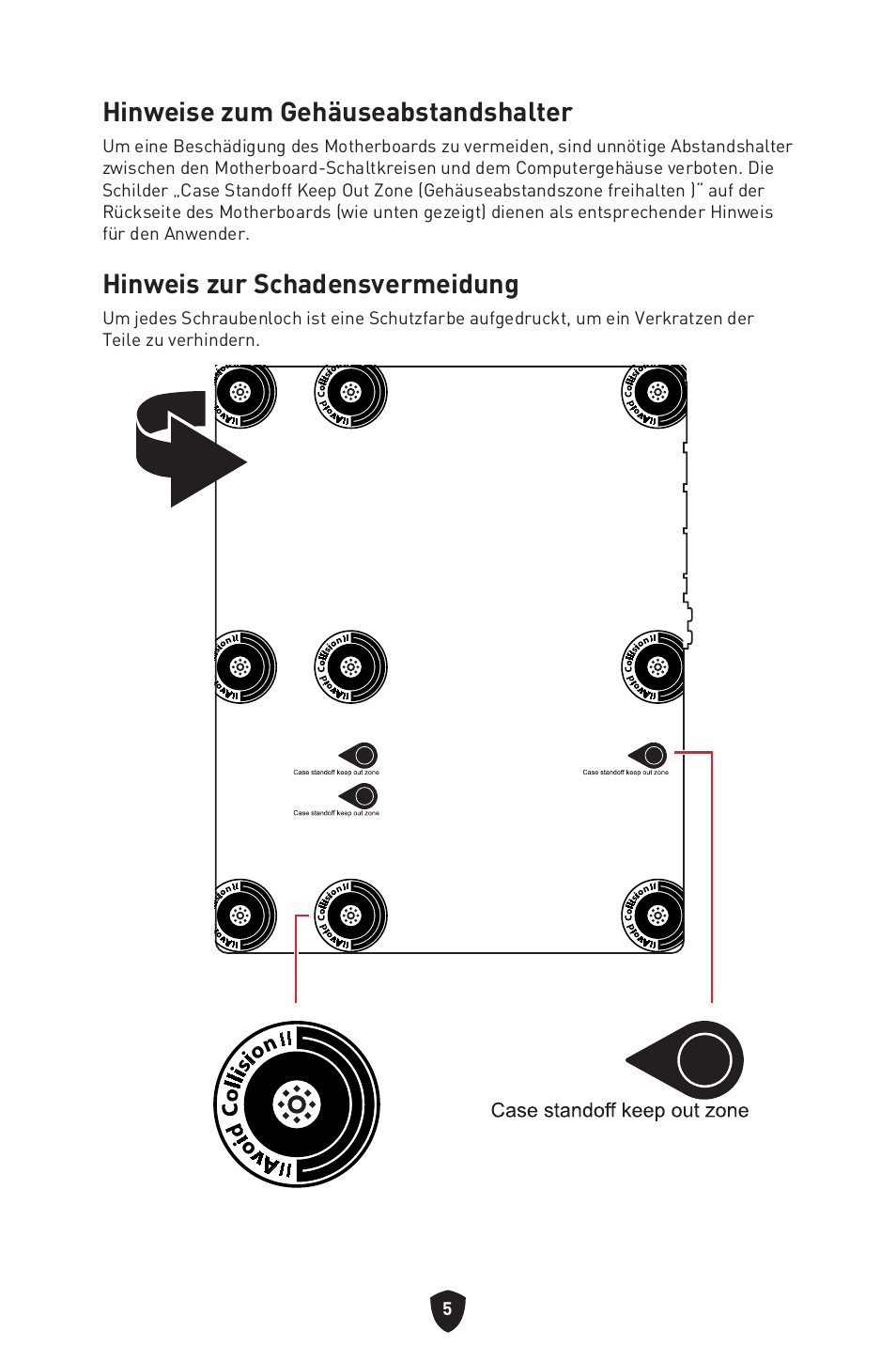 Hinweise zum gehäuseabstandshalter, Hinweis zur schadensvermeidung | MSI B650 GAMING PLUS WIFI AM5 ATX Motherboard User Manual | Page 60 / 436