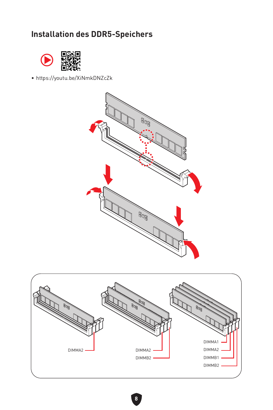 Installation des ddr5-speichers | MSI B650 GAMING PLUS WIFI AM5 ATX Motherboard User Manual | Page 63 / 436