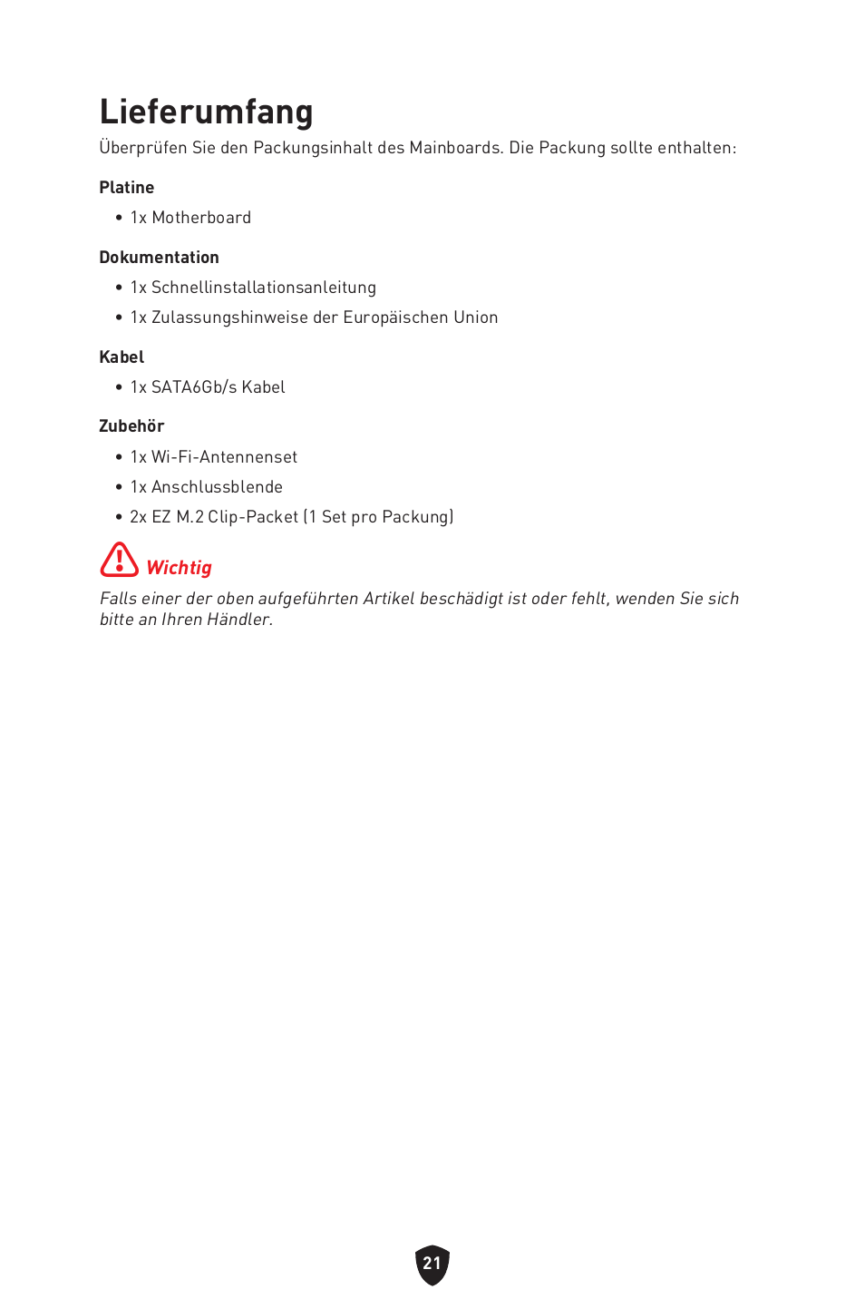 Lieferumfang | MSI B650 GAMING PLUS WIFI AM5 ATX Motherboard User Manual | Page 76 / 436