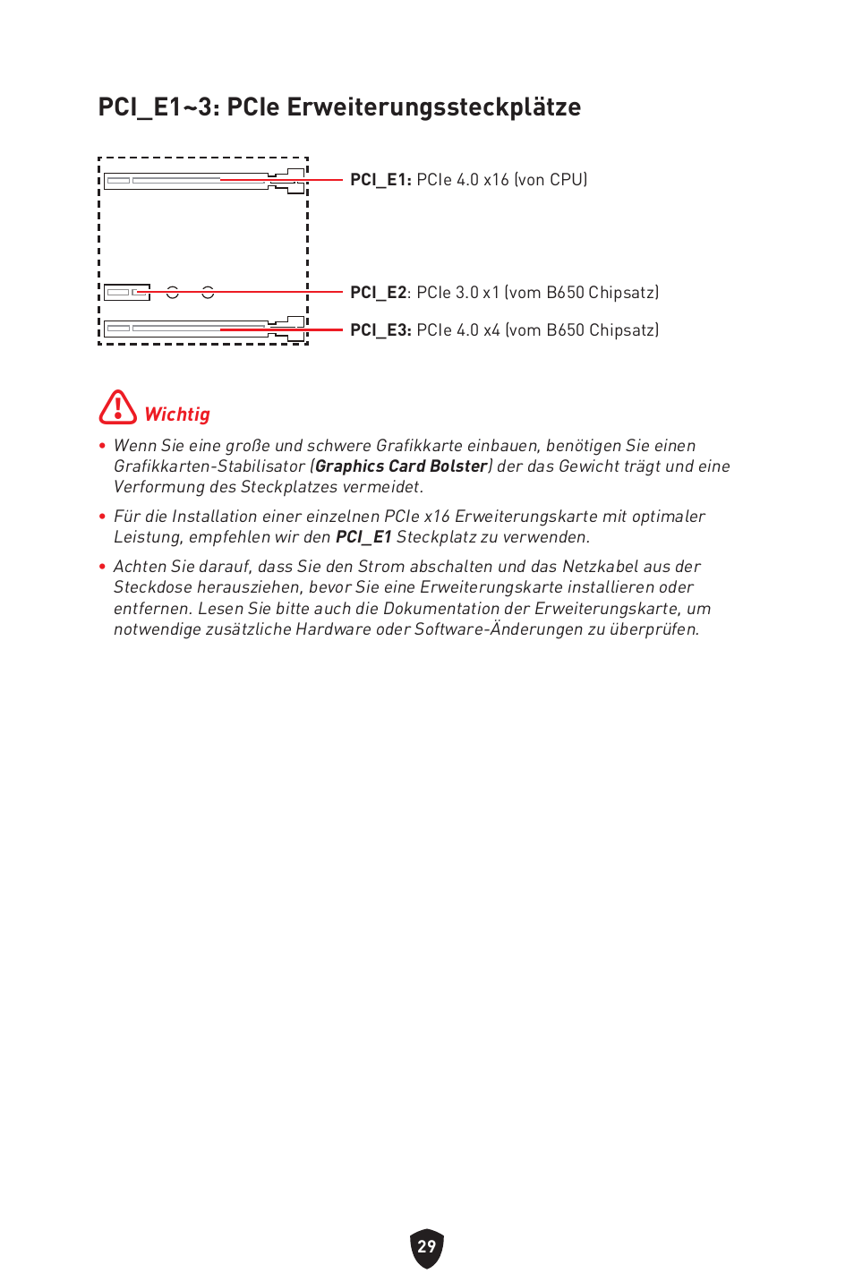 Pci_e1~3: pcie erweiterungssteckplätze | MSI B650 GAMING PLUS WIFI AM5 ATX Motherboard User Manual | Page 84 / 436