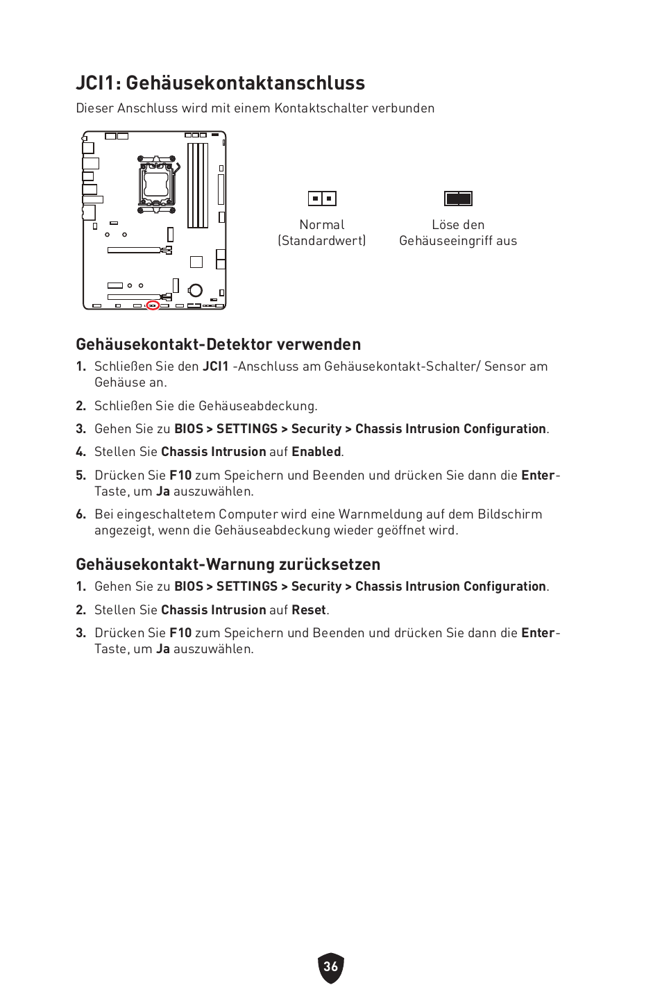 Jci1: gehäusekontaktanschluss, Gehäusekontakt-detektor verwenden, Gehäusekontakt-warnung zurücksetzen | MSI B650 GAMING PLUS WIFI AM5 ATX Motherboard User Manual | Page 91 / 436