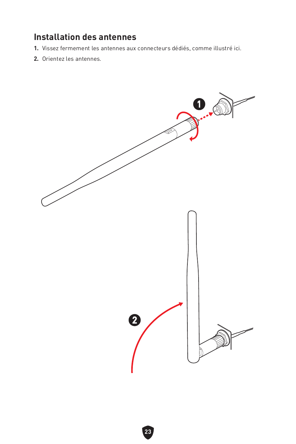 Installation des antennes | MSI MPG B760I EDGE WIFI LGA 1700 Mini-ITX Motherboard User Manual | Page 123 / 405
