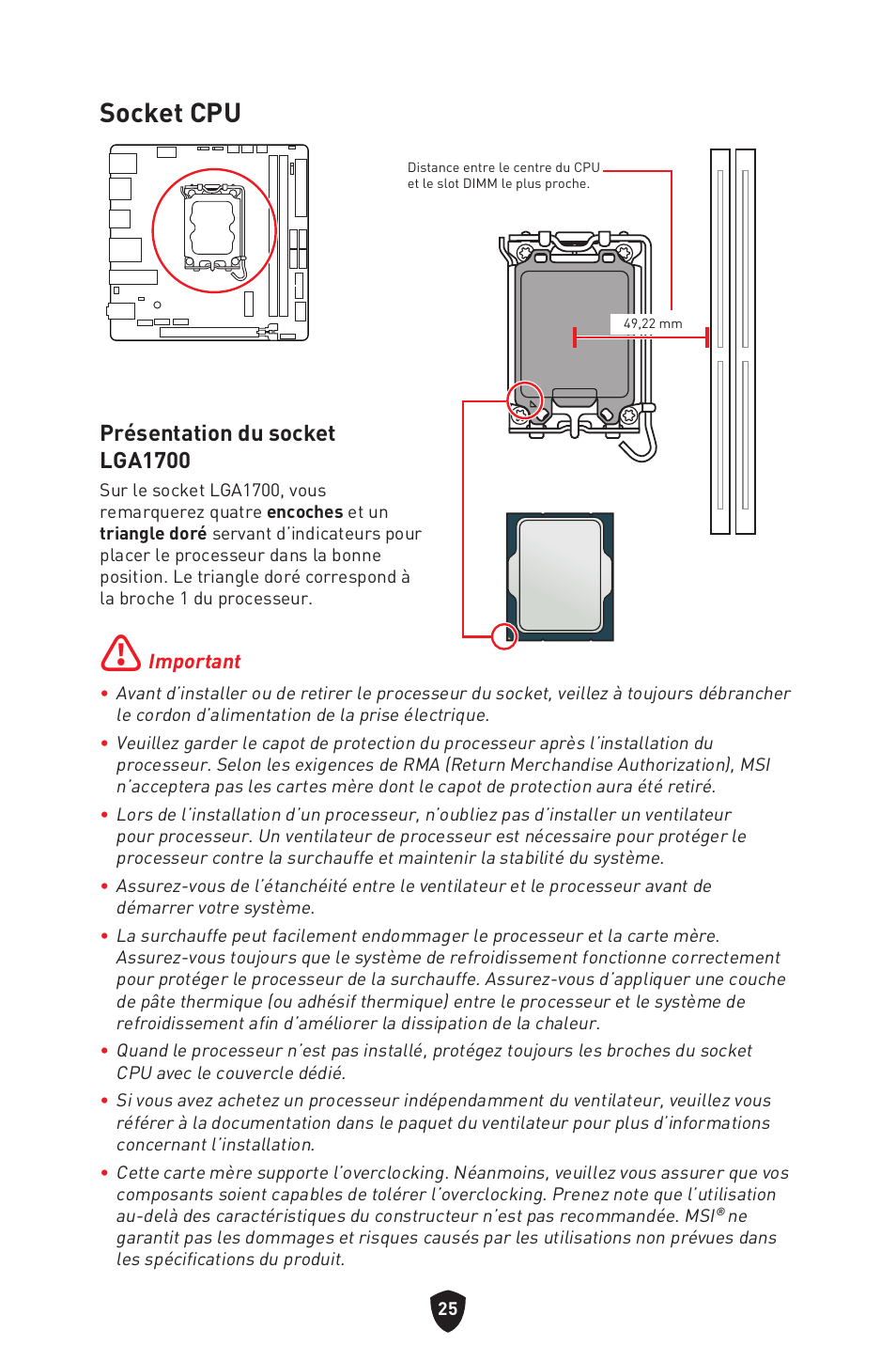 Socket cpu, Présentation du socket lga1700 | MSI MPG B760I EDGE WIFI LGA 1700 Mini-ITX Motherboard User Manual | Page 125 / 405