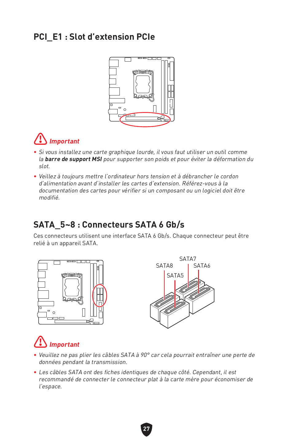 Pci_e1 : slot d’extension pcie, Sata_5~8 : connecteurs sata 6 gb/s | MSI MPG B760I EDGE WIFI LGA 1700 Mini-ITX Motherboard User Manual | Page 127 / 405