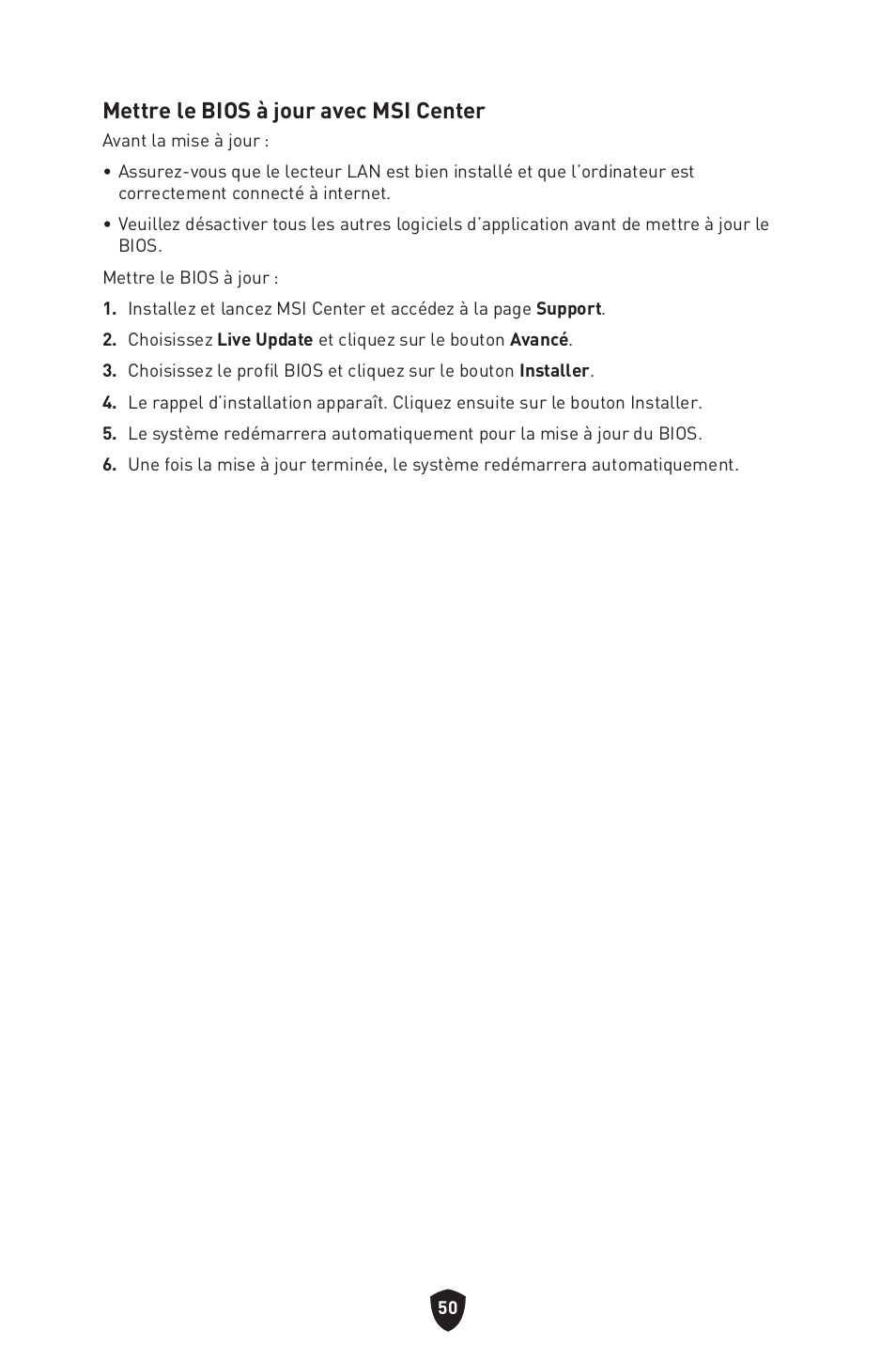 Mettre le bios à jour avec msi center | MSI MPG B760I EDGE WIFI LGA 1700 Mini-ITX Motherboard User Manual | Page 150 / 405