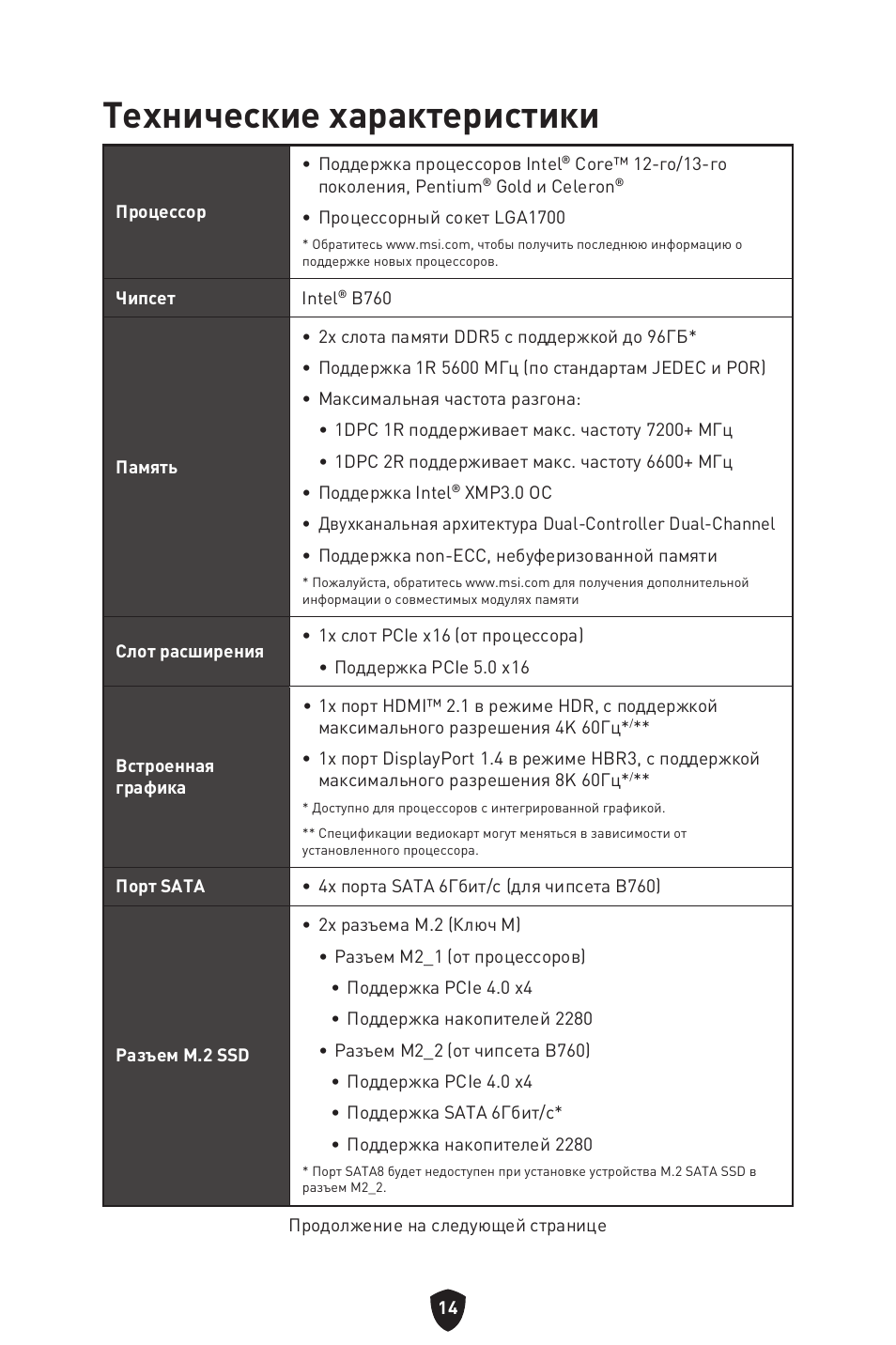 Технические характеристики | MSI MPG B760I EDGE WIFI LGA 1700 Mini-ITX Motherboard User Manual | Page 164 / 405