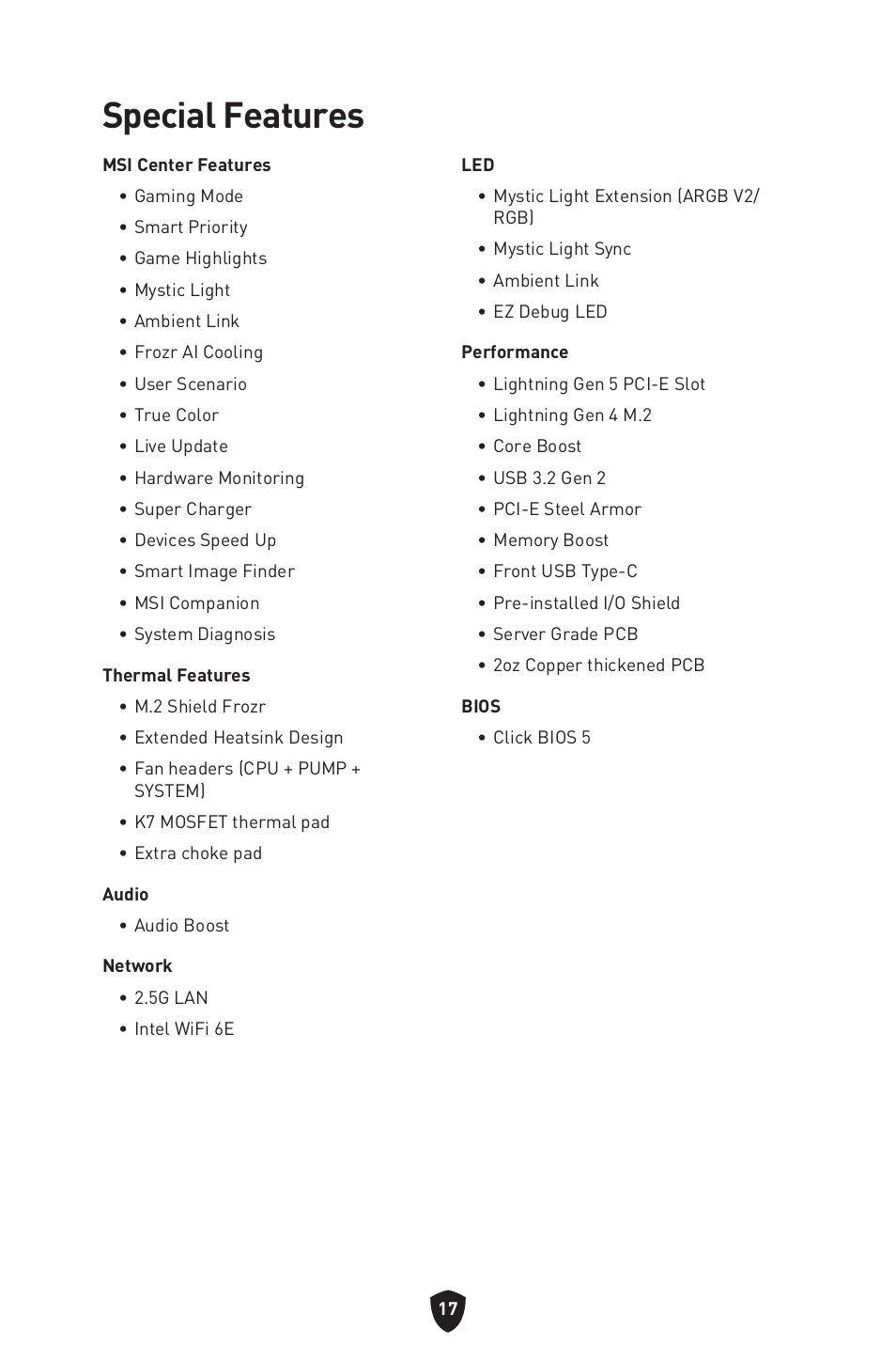 Special features | MSI MPG B760I EDGE WIFI LGA 1700 Mini-ITX Motherboard User Manual | Page 19 / 405