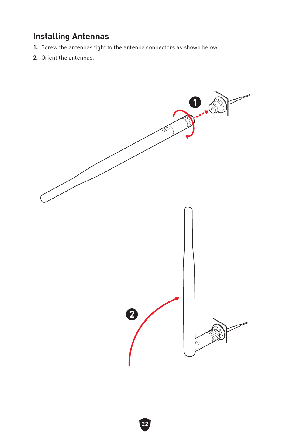 Installing antennas | MSI MPG B760I EDGE WIFI LGA 1700 Mini-ITX Motherboard User Manual | Page 24 / 405