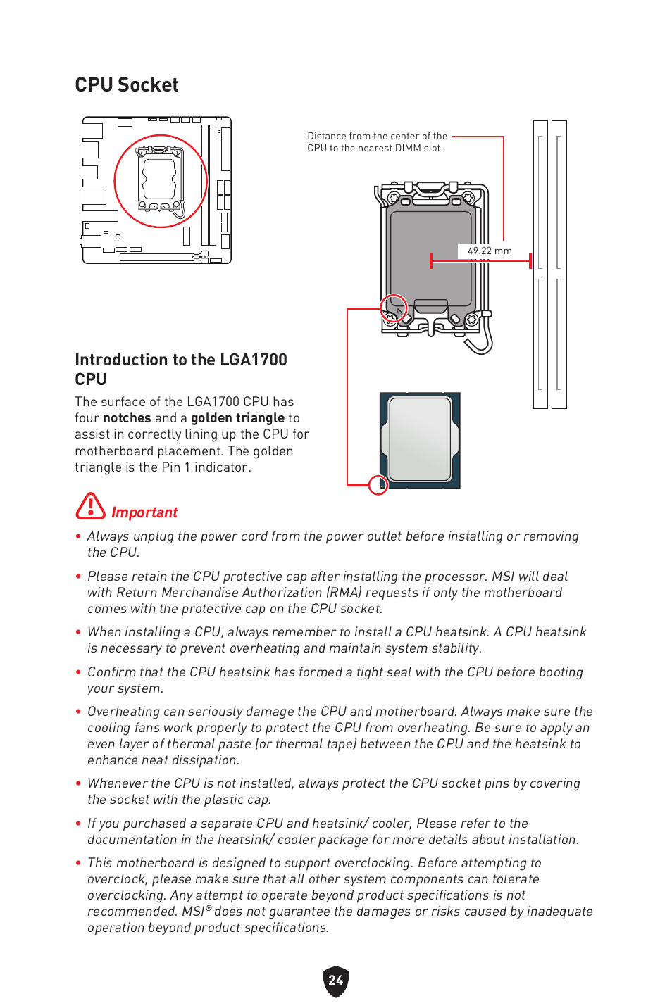 Cpu socket, Introduction to the lga1700 cpu | MSI MPG B760I EDGE WIFI LGA 1700 Mini-ITX Motherboard User Manual | Page 26 / 405