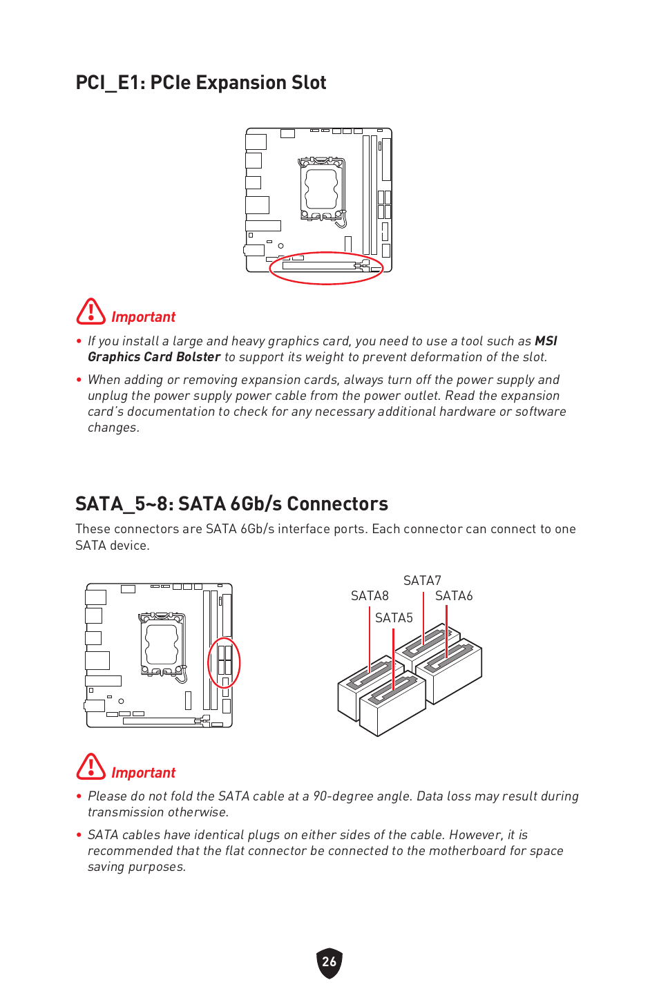 Pci_e1: pcie expansion slot, Sata_5~8: sata 6gb/s connectors | MSI MPG B760I EDGE WIFI LGA 1700 Mini-ITX Motherboard User Manual | Page 28 / 405