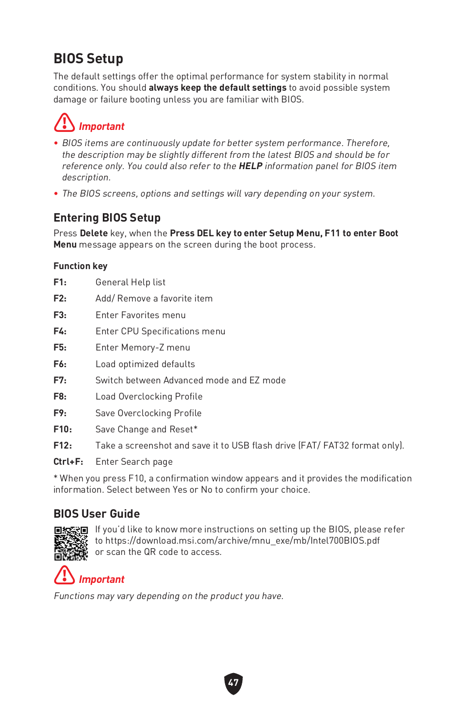 Bios setup | MSI MPG B760I EDGE WIFI LGA 1700 Mini-ITX Motherboard User Manual | Page 49 / 405