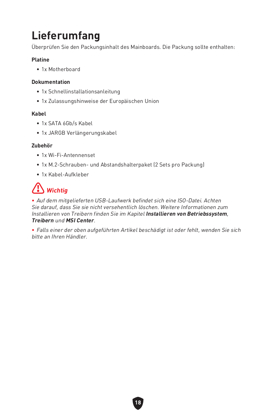 Lieferumfang | MSI MPG B760I EDGE WIFI LGA 1700 Mini-ITX Motherboard User Manual | Page 69 / 405