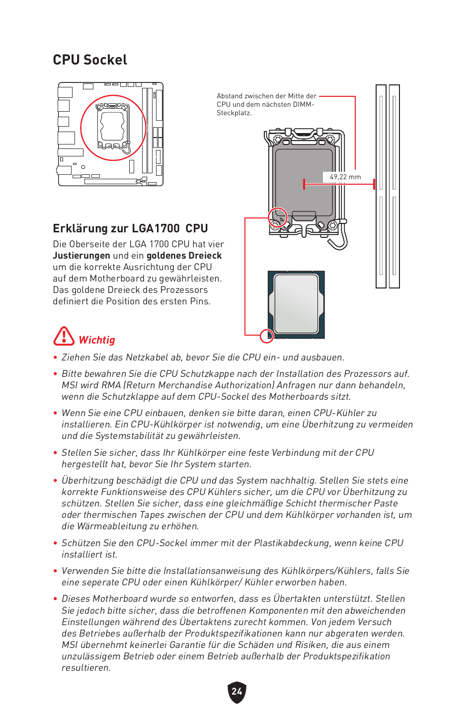 Cpu sockel, Erklärung zur lga1700 cpu | MSI MPG B760I EDGE WIFI LGA 1700 Mini-ITX Motherboard User Manual | Page 75 / 405