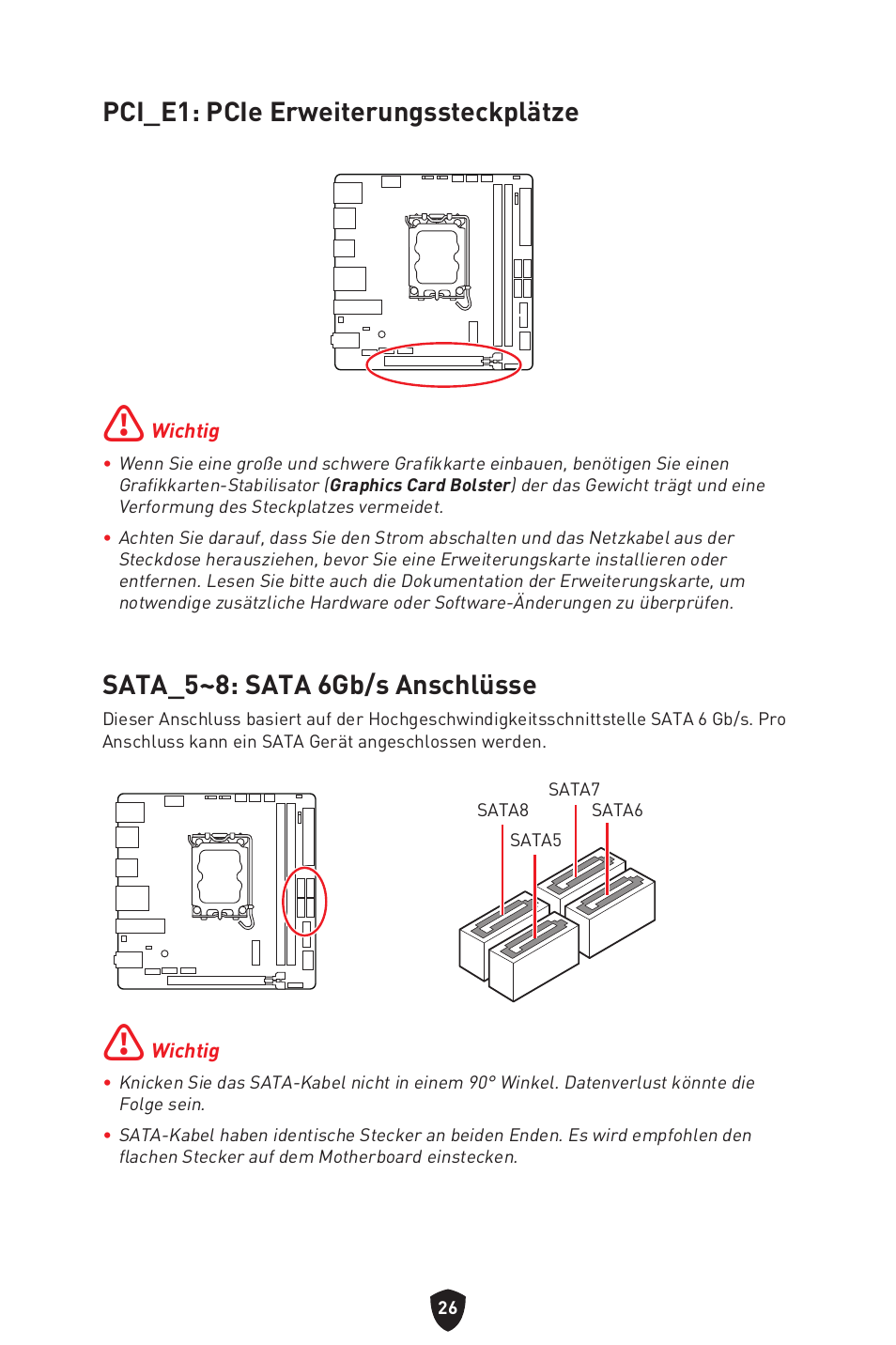 Pci_e1: pcie erweiterungssteckplätze, Sata_5~8: sata 6gb/s anschlüsse | MSI MPG B760I EDGE WIFI LGA 1700 Mini-ITX Motherboard User Manual | Page 77 / 405