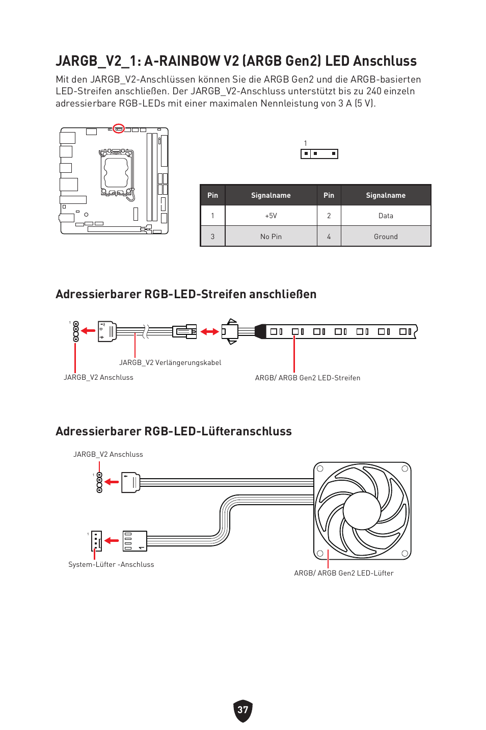 Jargb_v2_1: a-rainbow v2 (argb gen2) led anschluss | MSI MPG B760I EDGE WIFI LGA 1700 Mini-ITX Motherboard User Manual | Page 88 / 405