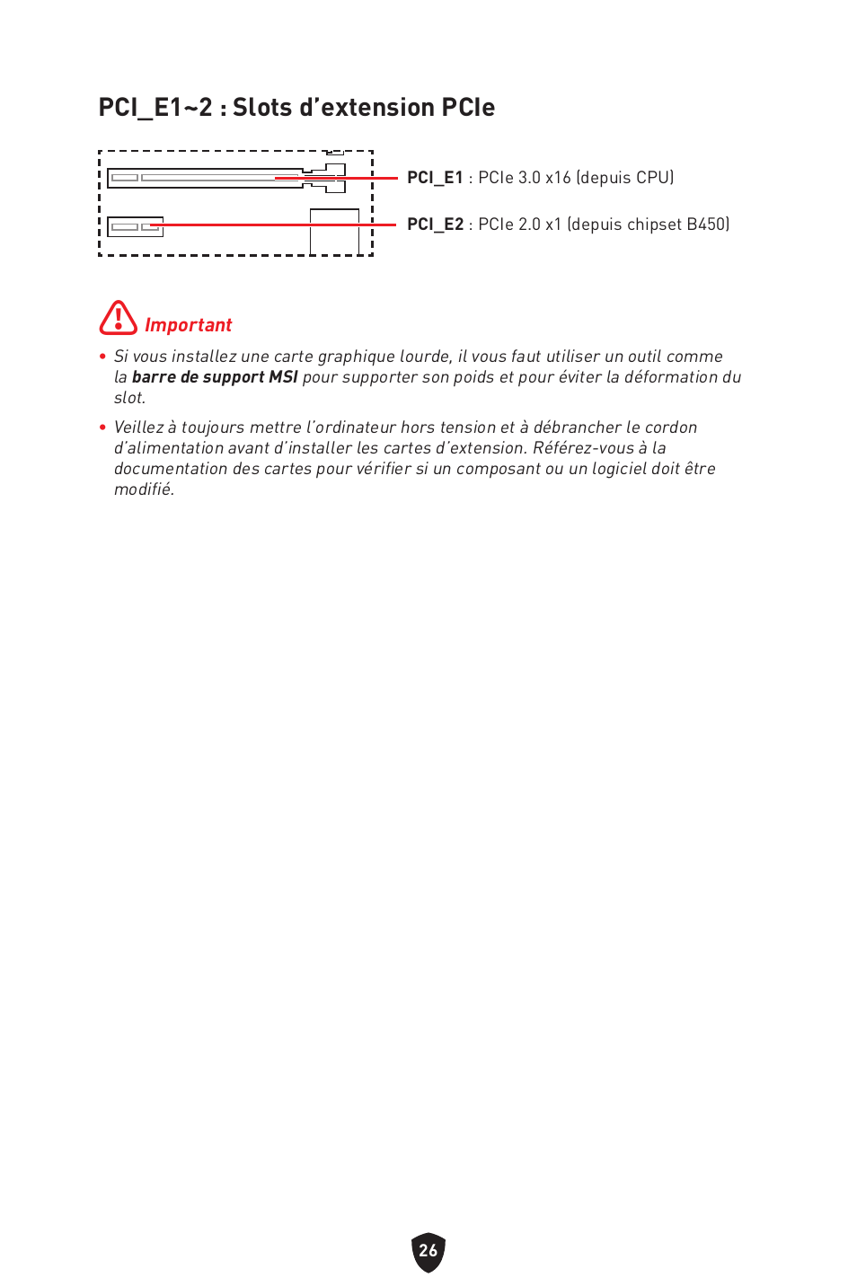 Pci_e1~2 : slots d’extension pcie | MSI B450M-A PRO MAX II Micro-ATX Motherboard User Manual | Page 116 / 362