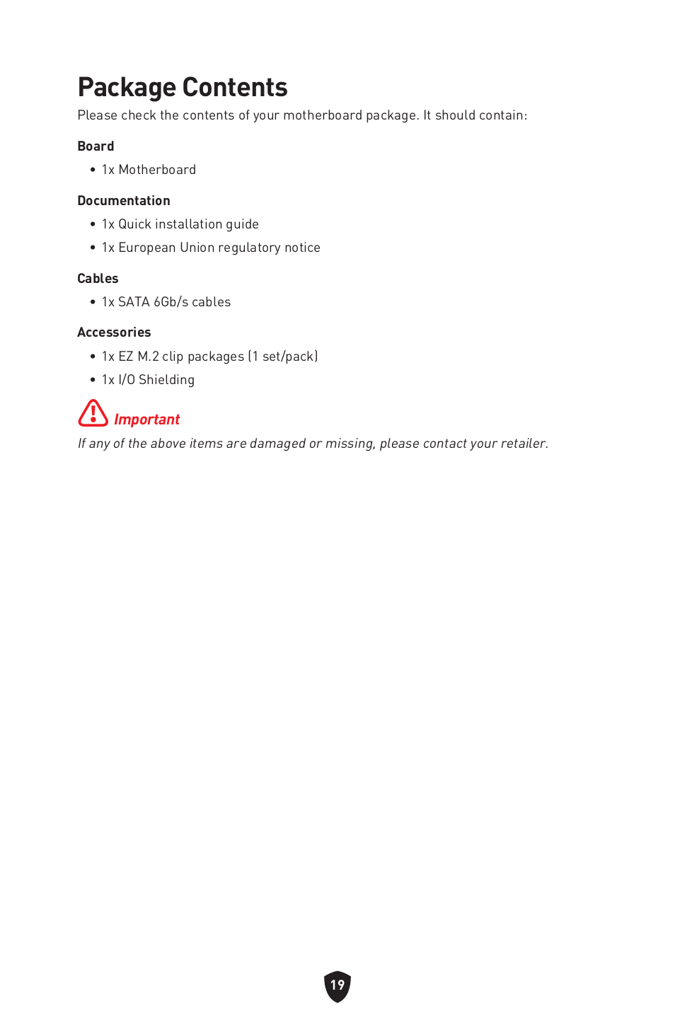Package contents | MSI B450M-A PRO MAX II Micro-ATX Motherboard User Manual | Page 21 / 362