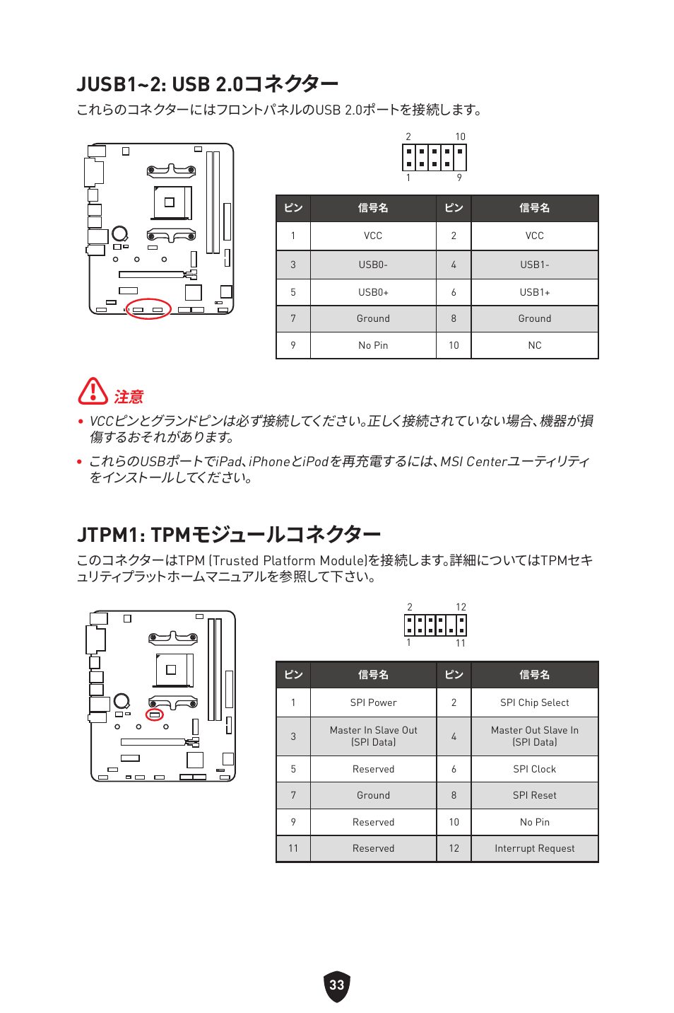 Jusb1~2: usb 2.0コネクター, Jtpm1: tpmモジュールコネクター | MSI B450M-A PRO MAX II Micro-ATX Motherboard User Manual | Page 211 / 362
