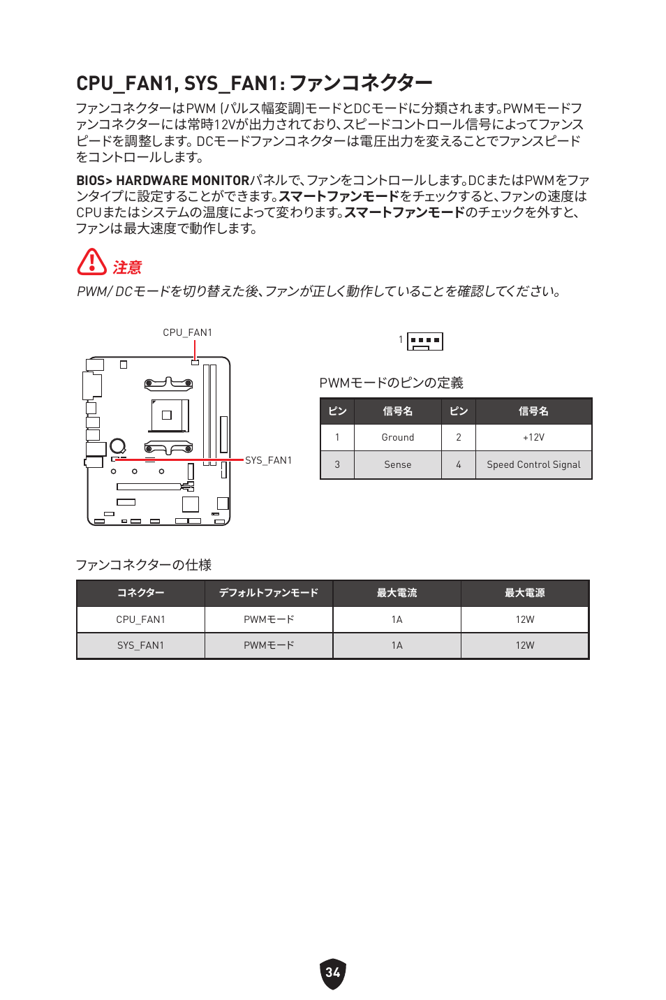 Cpu_fan1, sys_fan1: ファンコネクター | MSI B450M-A PRO MAX II Micro-ATX Motherboard User Manual | Page 212 / 362