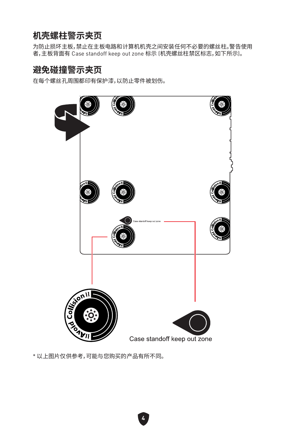 机壳螺柱警示夹页, 避免碰撞警示夹页 | MSI B450M-A PRO MAX II Micro-ATX Motherboard User Manual | Page 314 / 362