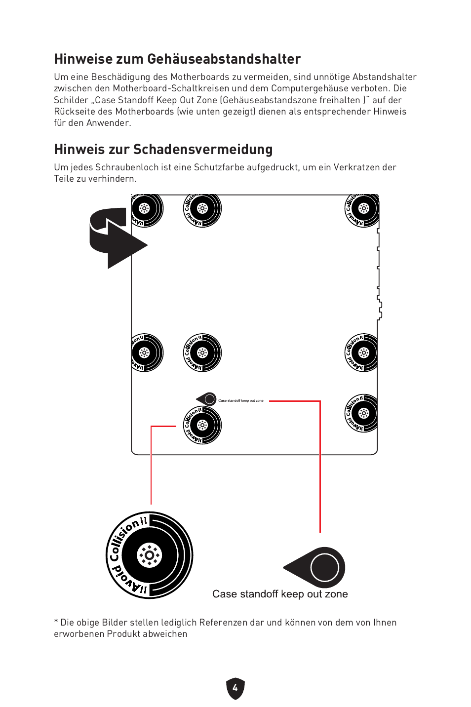 Hinweise zum gehäuseabstandshalter, Hinweis zur schadensvermeidung | MSI B450M-A PRO MAX II Micro-ATX Motherboard User Manual | Page 50 / 362