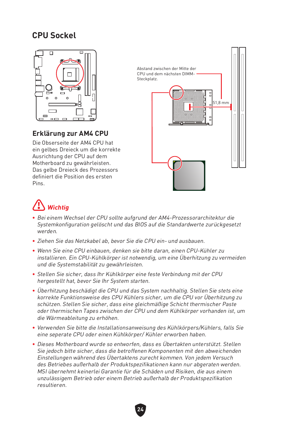 Cpu sockel, Erklärung zur am4 cpu | MSI B450M-A PRO MAX II Micro-ATX Motherboard User Manual | Page 70 / 362