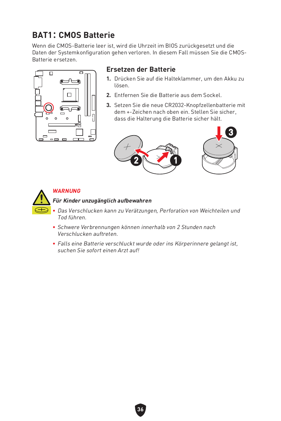Bat1： cmos batterie | MSI B450M-A PRO MAX II Micro-ATX Motherboard User Manual | Page 82 / 362