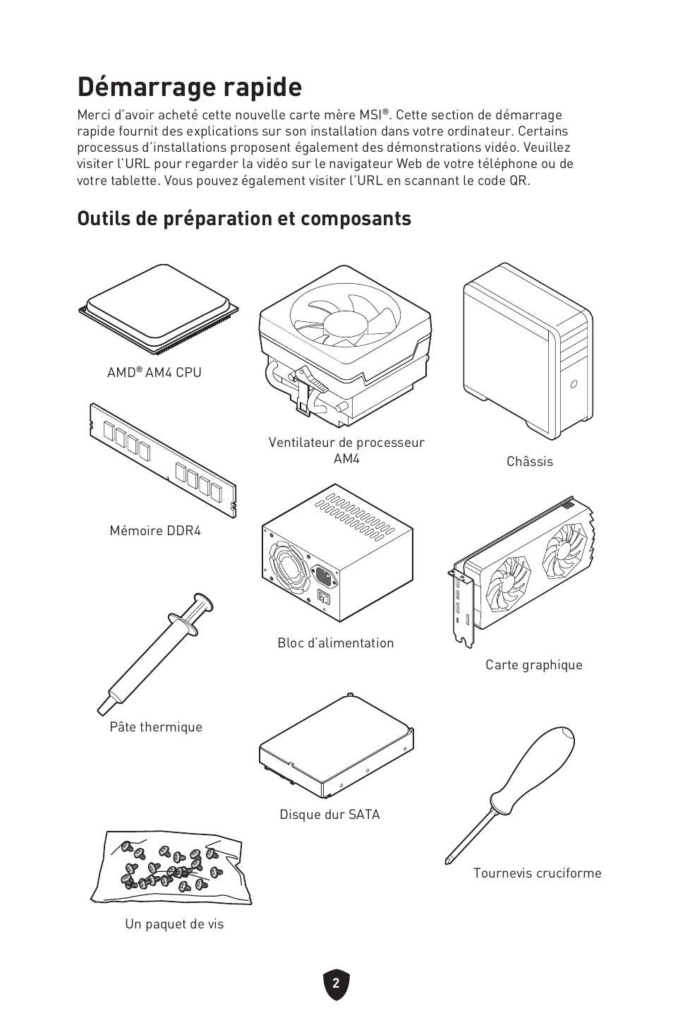Démarrage rapide, Outils de préparation et composants | MSI B450M-A PRO MAX II Micro-ATX Motherboard User Manual | Page 92 / 362