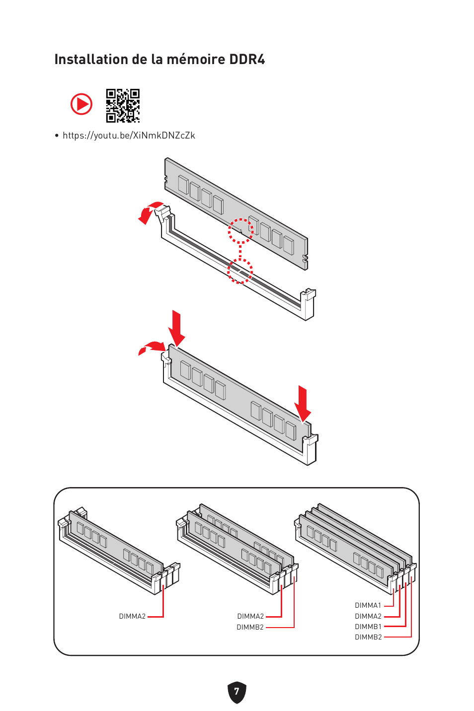 Installation de la mémoire ddr4 | MSI PRO B760M-P DDR4 LGA 1700 Micro-ATX Motherboard User Manual | Page 103 / 386