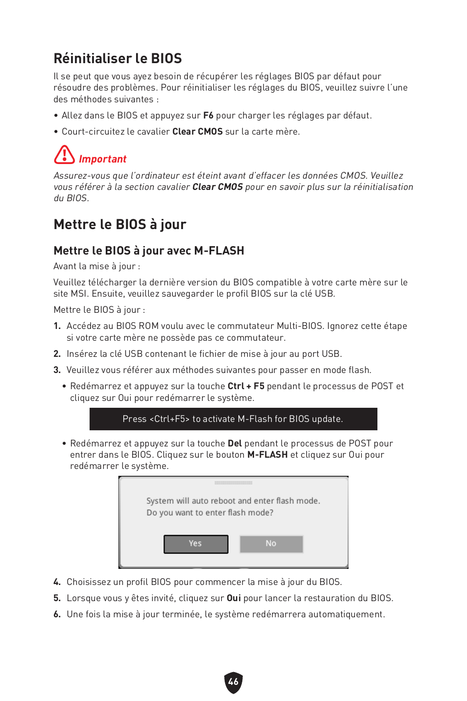 Réinitialiser le bios mettre le bios à jour, Réinitialiser le bios, Mettre le bios à jour | Mettre le bios à jour avec m-flash | MSI PRO B760M-P DDR4 LGA 1700 Micro-ATX Motherboard User Manual | Page 142 / 386