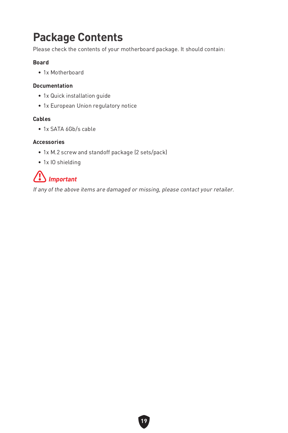 Package contents | MSI PRO B760M-P DDR4 LGA 1700 Micro-ATX Motherboard User Manual | Page 21 / 386