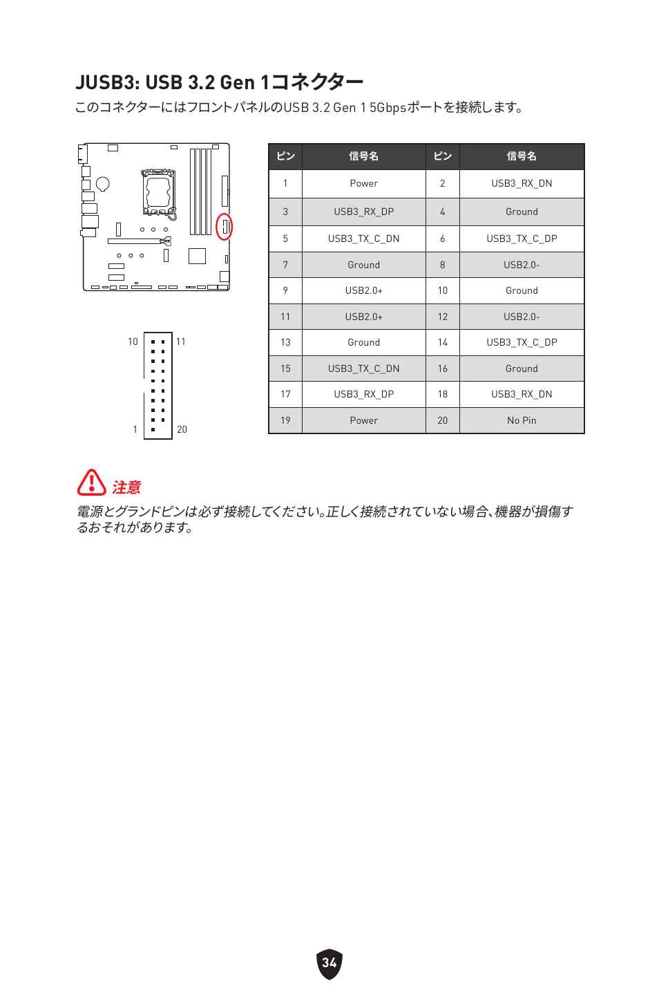 Jusb3: usb 3.2 gen 1コネクター | MSI PRO B760M-P DDR4 LGA 1700 Micro-ATX Motherboard User Manual | Page 224 / 386