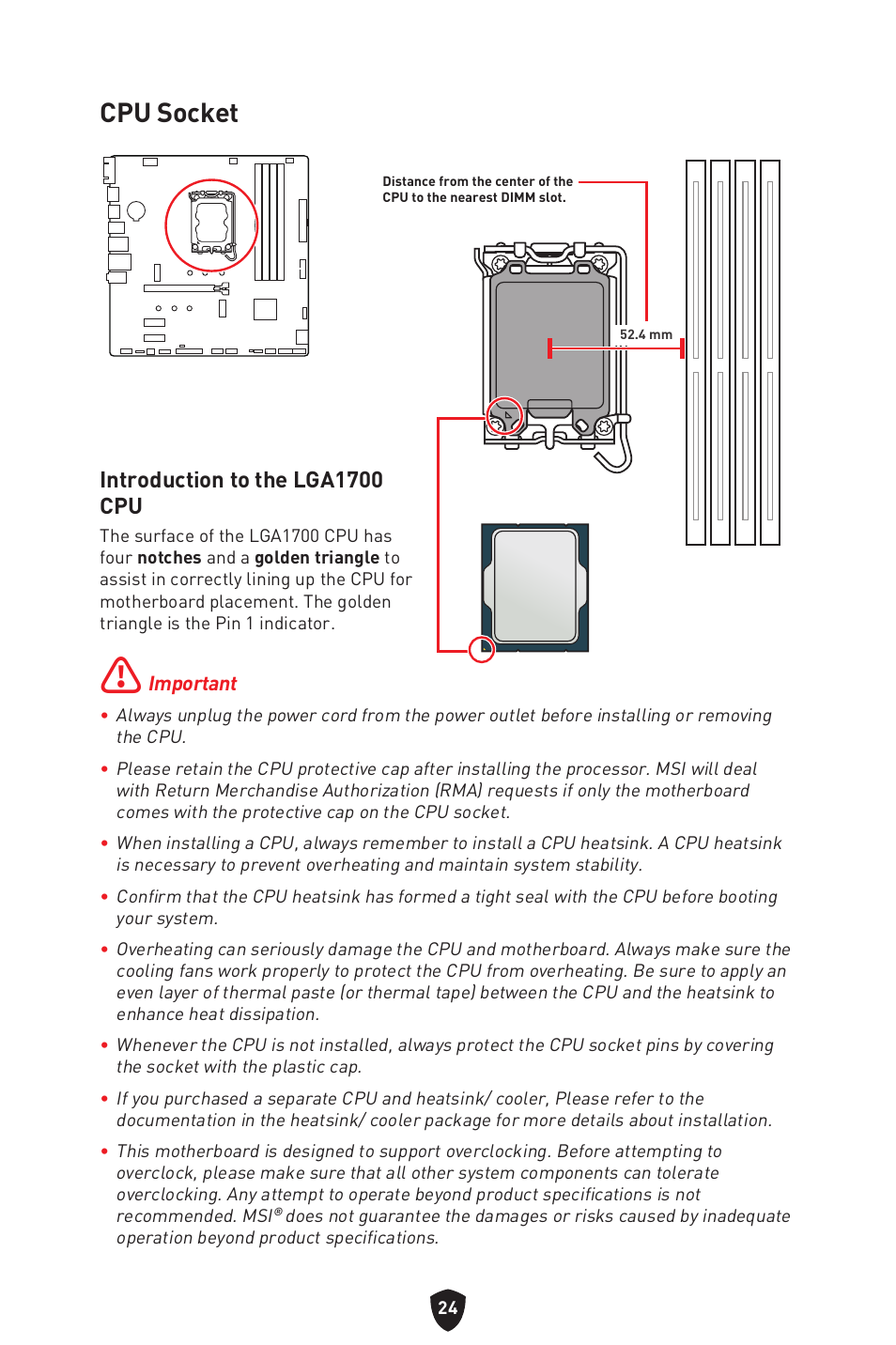 Cpu socket, Introduction to the lga1700 cpu | MSI PRO B760M-P DDR4 LGA 1700 Micro-ATX Motherboard User Manual | Page 26 / 386