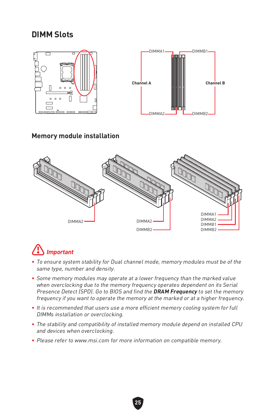 Dimm slots | MSI PRO B760M-P DDR4 LGA 1700 Micro-ATX Motherboard User Manual | Page 27 / 386