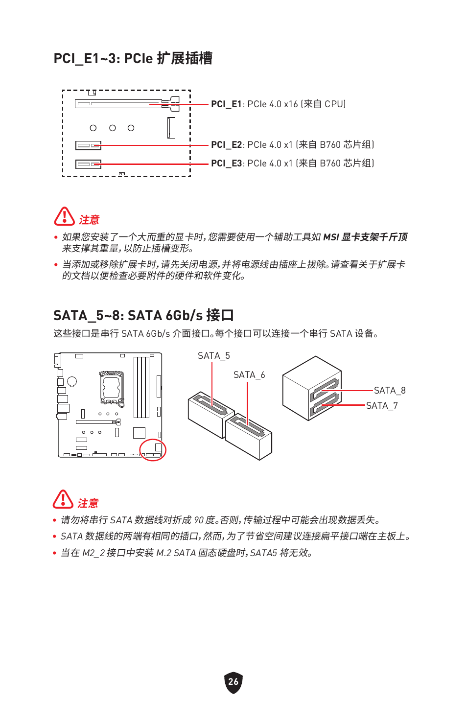 Pci_e1~3: pcie 扩展插槽, Sata_5~8: sata 6gb/s 接口 | MSI PRO B760M-P DDR4 LGA 1700 Micro-ATX Motherboard User Manual | Page 357 / 386