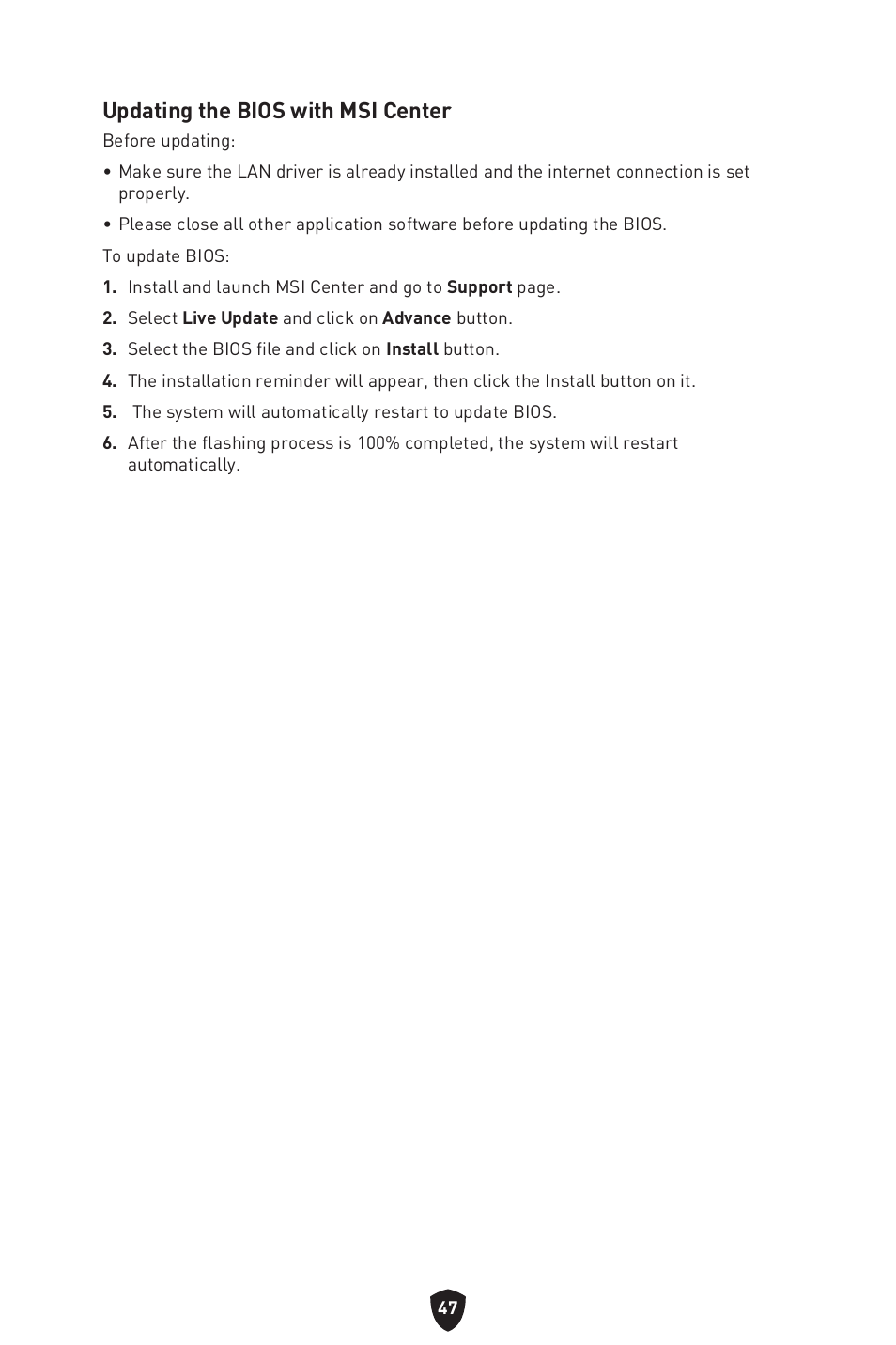 Updating the bios with msi center | MSI PRO B760M-P DDR4 LGA 1700 Micro-ATX Motherboard User Manual | Page 49 / 386