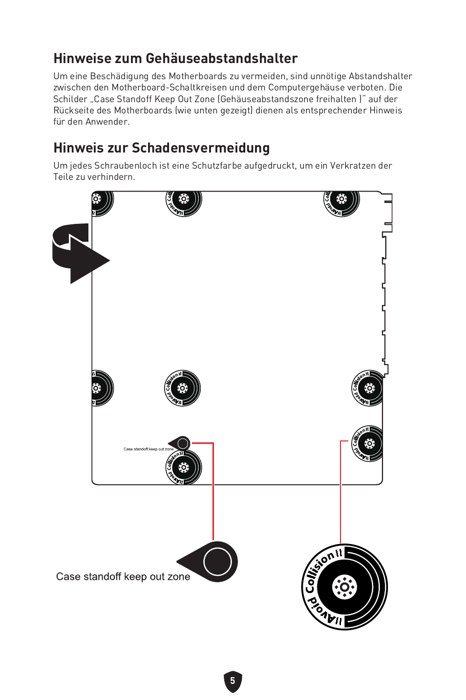 Hinweise zum gehäuseabstandshalter, Hinweis zur schadensvermeidung | MSI PRO B760M-P DDR4 LGA 1700 Micro-ATX Motherboard User Manual | Page 54 / 386