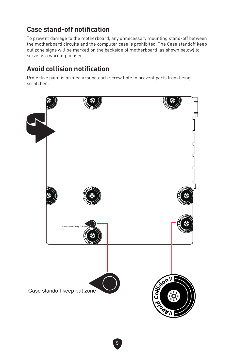 Case stand-off notification, Avoid collision notification | MSI PRO B760M-P DDR4 LGA 1700 Micro-ATX Motherboard User Manual | Page 7 / 386