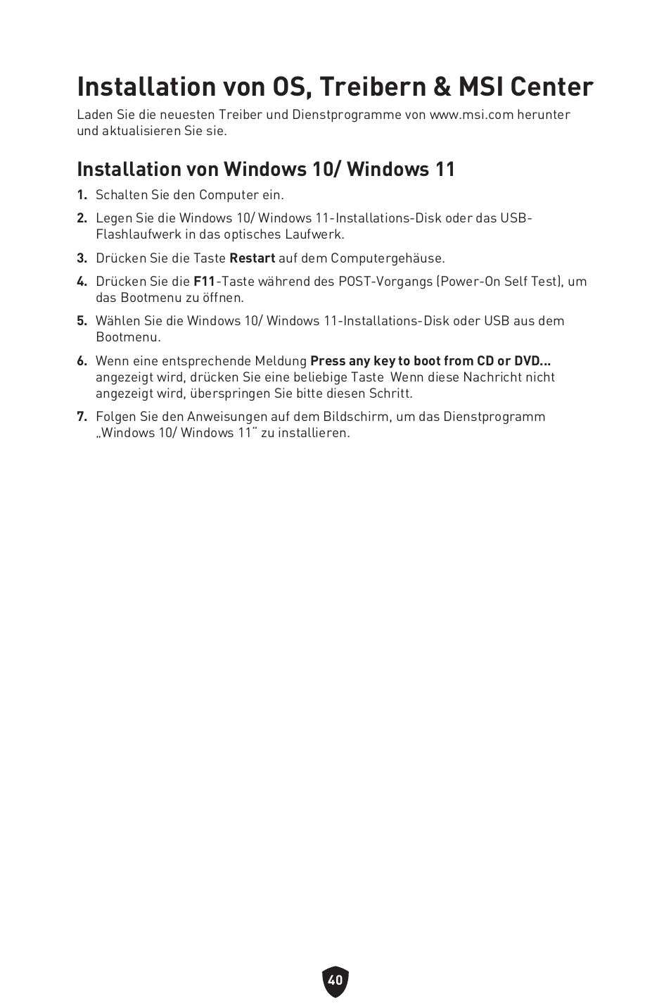 Installation von os, treibern & msi center, Installation von windows 10/ windows 11 | MSI PRO B760M-P DDR4 LGA 1700 Micro-ATX Motherboard User Manual | Page 89 / 386