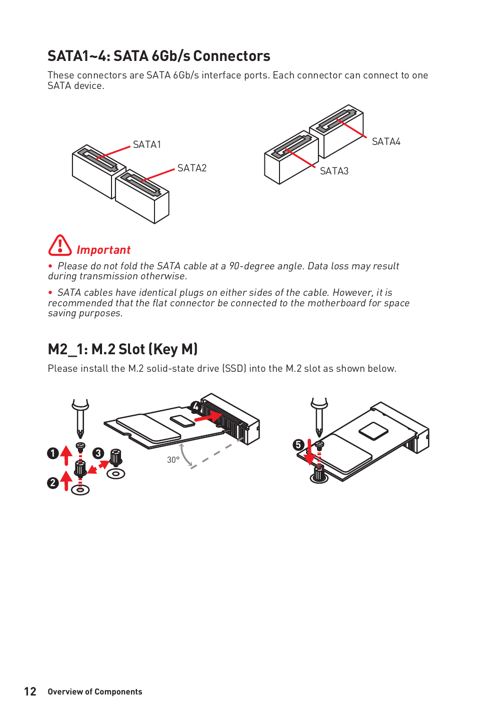 Sata1~4: sata 6gb/s connectors, M2_1: m.2 slot (key m) | MSI B450M-A PRO MAX AM4 Micro-ATX Motherboard User Manual | Page 12 / 165