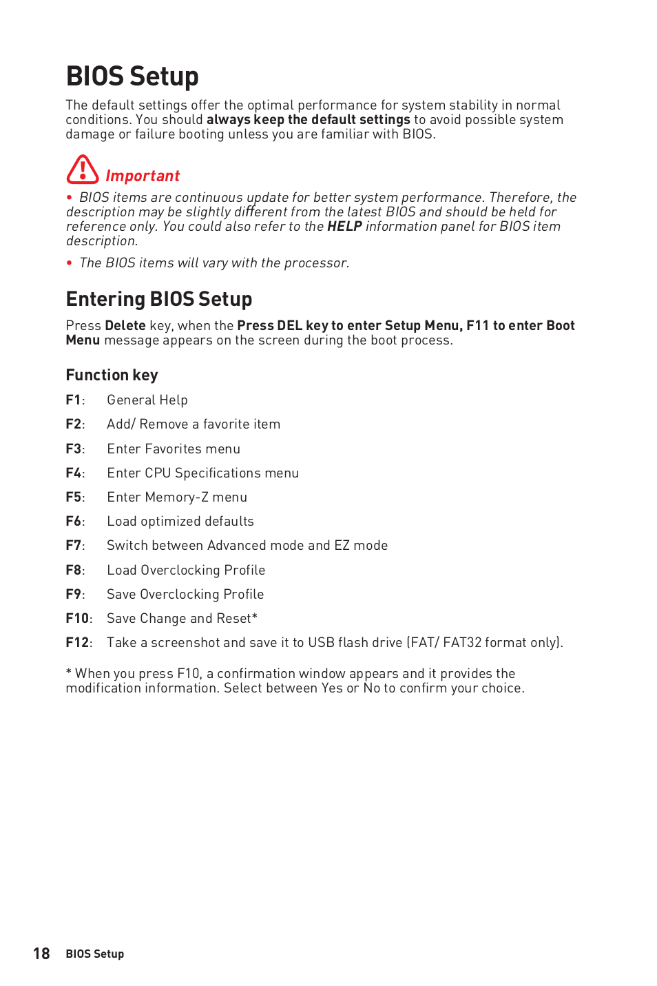 Bios setup, Entering bios setup | MSI B450M-A PRO MAX AM4 Micro-ATX Motherboard User Manual | Page 18 / 165